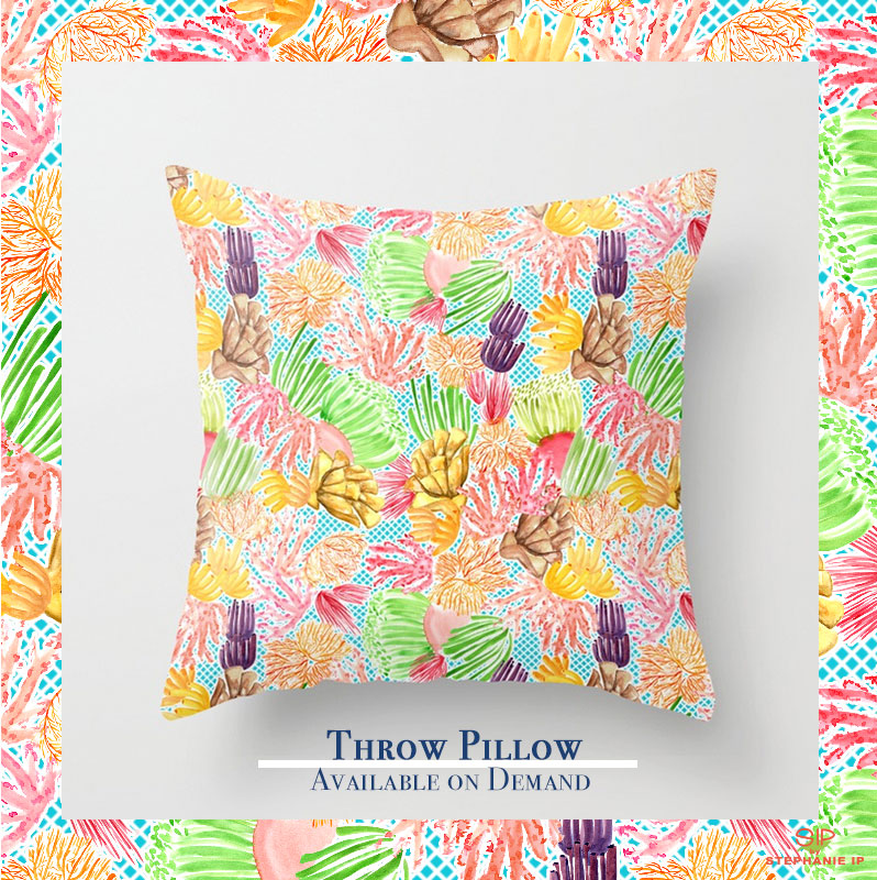 Watercolor Coral Reef Diamonds Throw Pillow